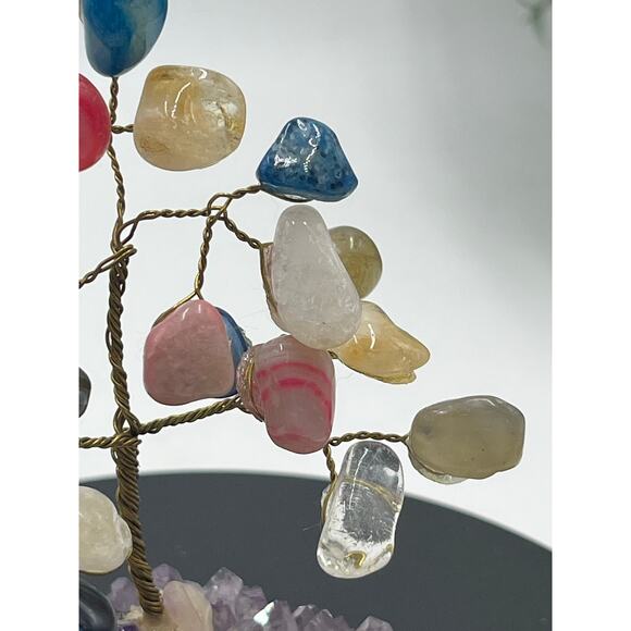 Handmade Multi-Color Gemstone Wire Tree on Amethyst Crystal Base 4.25” Decor - Picture 2 of 13